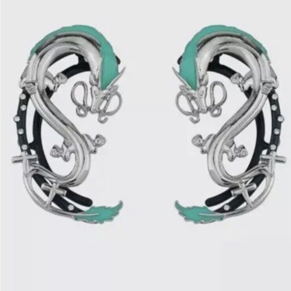 Silver and Green Dragon Ear Cuffs NWTS - Picture 1 of 14